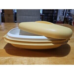Vintage Tupperware Microwave Steamer #1273 Harvest Gold 3 Piece Set